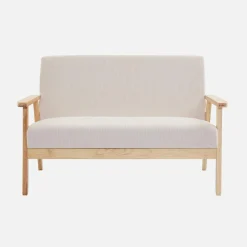 Sofá-banco de pana con patas de madera, 2 plazas