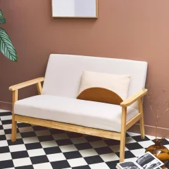 Sofá-banco de pana con patas de madera, 2 plazas