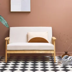 Sofá-banco de pana con patas de madera, 2 plazas
