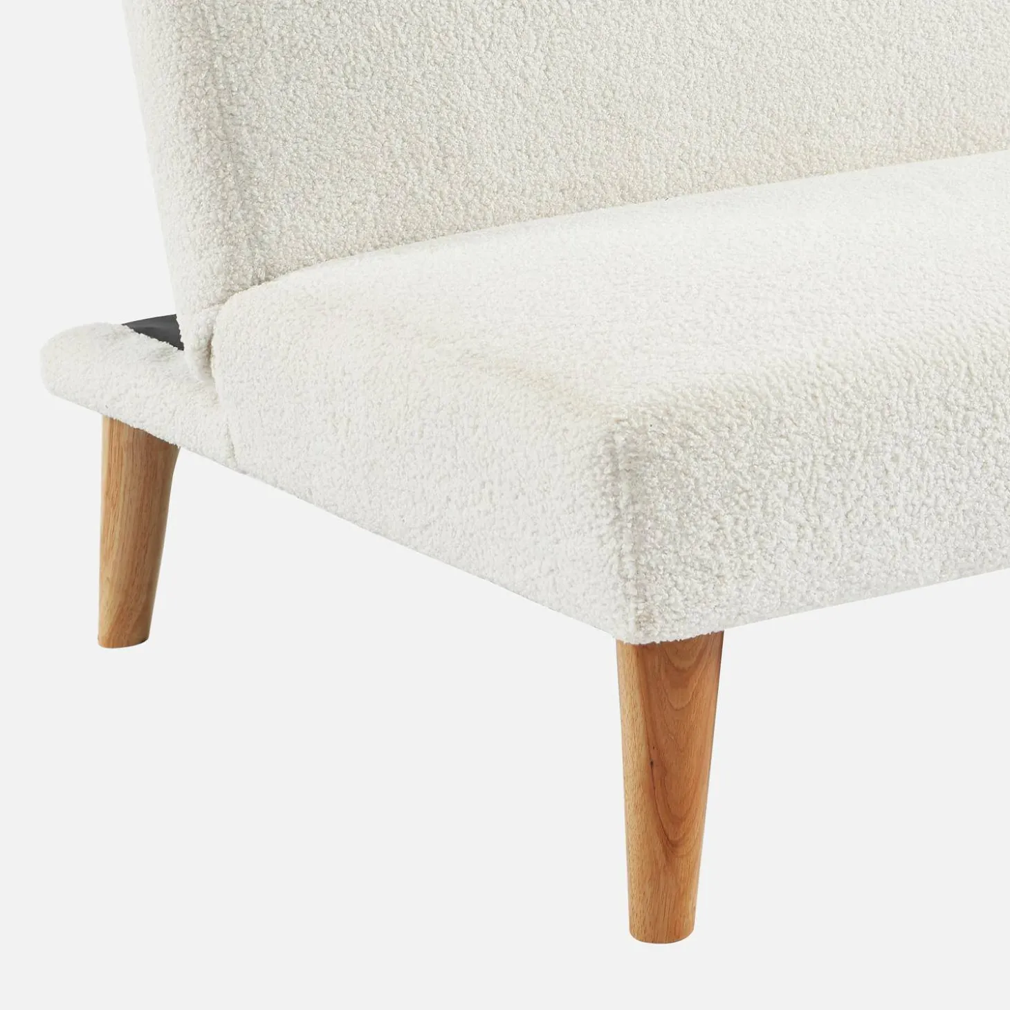 Sofá-cama borreguito con patas de madera, 3 plazas