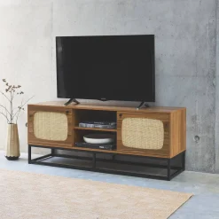 Soporte de TV de madera y caña redondeada 140cm