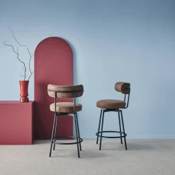 Taburete de bar asiento giratorio metal y polipiel, set de 2