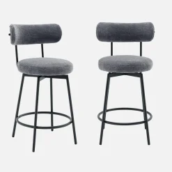 Taburete de bar asiento giratorio metal y tela simple, set de 2