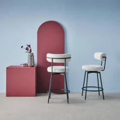 Taburete de bar asiento giratorio metal y tela simple, set de 2
