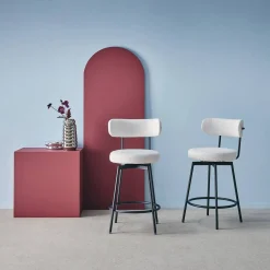 Taburete de bar asiento giratorio metal y tela simple, set de 2