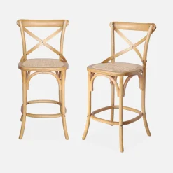 Taburete de bar bistró vintage de madera, set de 2