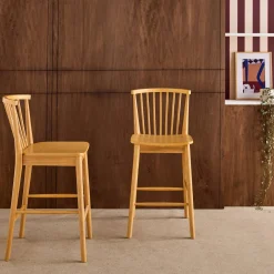 Taburete de bar con barrotes de madera de hevea, set de 2