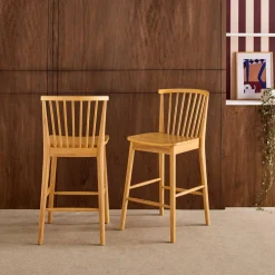 Taburete de bar con barrotes de madera de hevea, set de 2