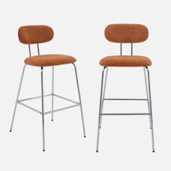 Taburete de bar con tejido repelente al agua y patas metal cromado, set de 2