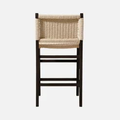 Taburete de bar de madera de hevea y asiento de cuerdas, set de 2