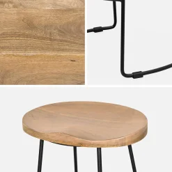 Taburete de bar de madera y acero, set de 2