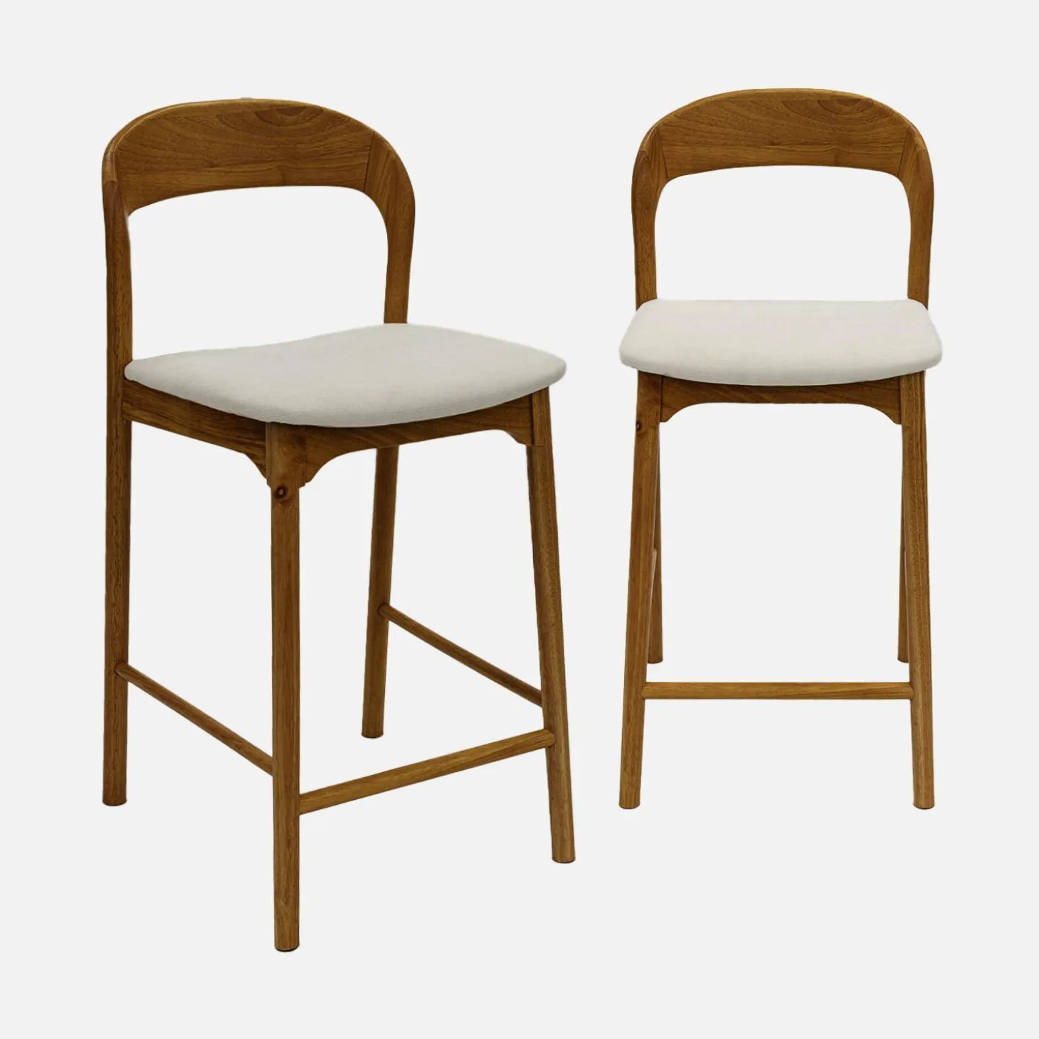 Taburete de bar vintage de madera de hevea y tela, set de 2
