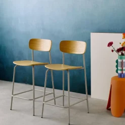 Taburete de bar vintage metal y contrachapado, set de 2
