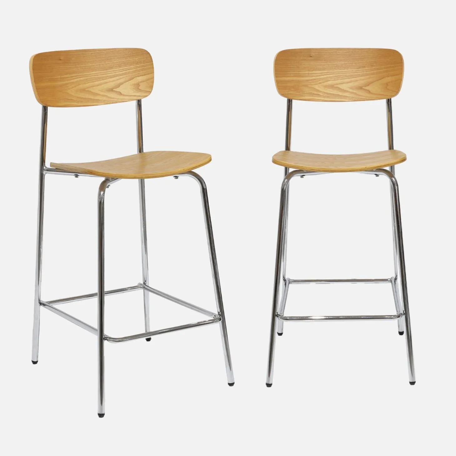 Taburete de bar vintage metal y contrachapado, set de 2