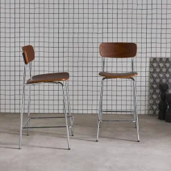 Taburete de bar vintage metal y contrachapado, set de 2