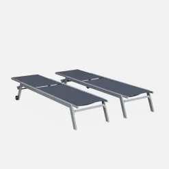 Tumbona de aluminio de multiposición con ruedas, set de 2