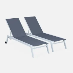 Tumbona de aluminio de multiposición con ruedas, set de 2