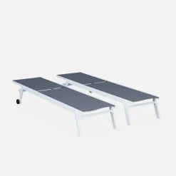 Tumbona de aluminio de multiposición con ruedas, set de 2