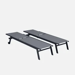 Tumbona de aluminio de multiposición con ruedas, set de 2