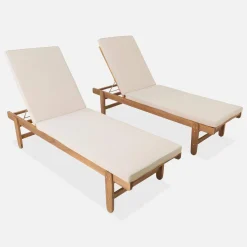 Tumbona de madera con ruedas, set de 2