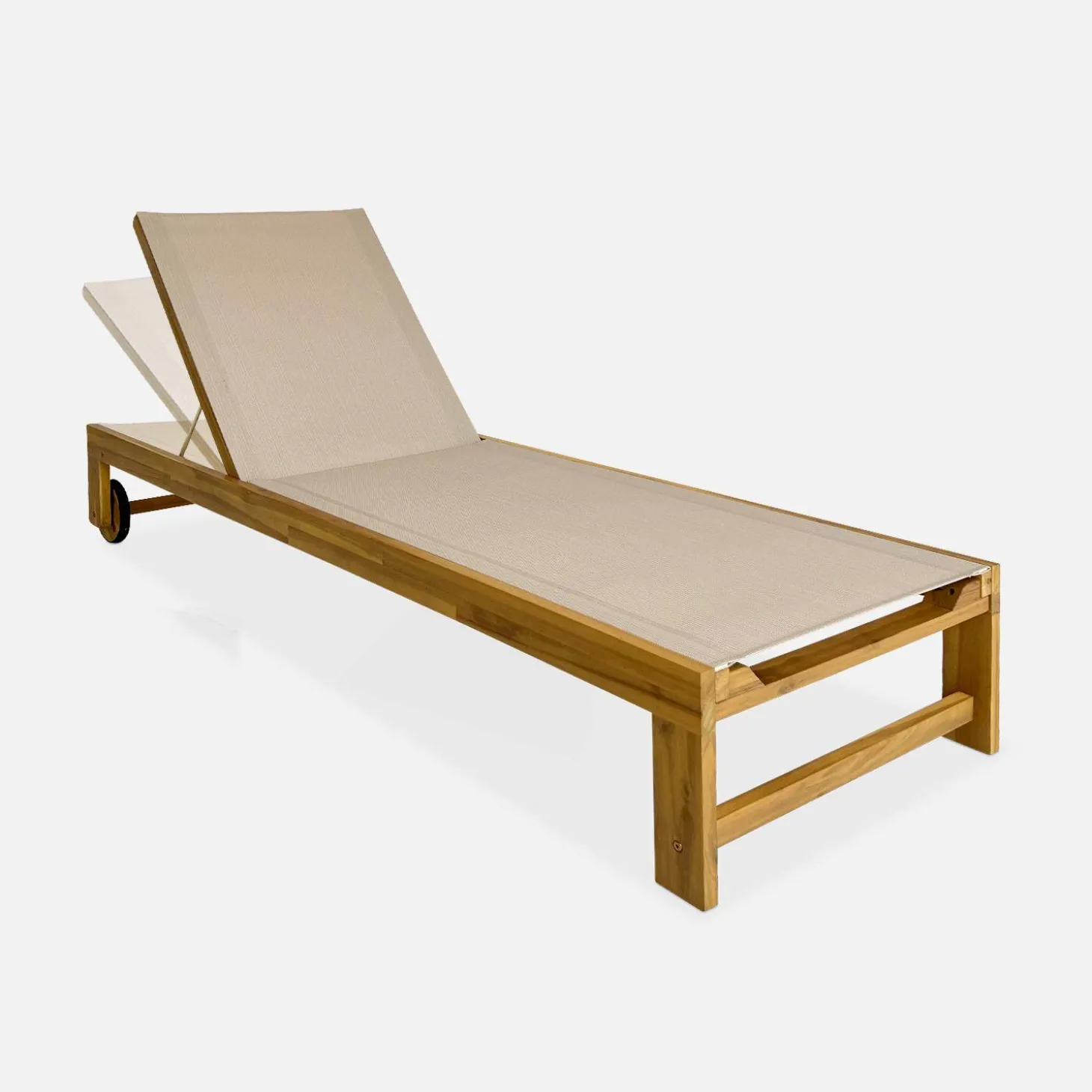 Tumbona de madera de acacia, multiposición, con ruedas, set de 2