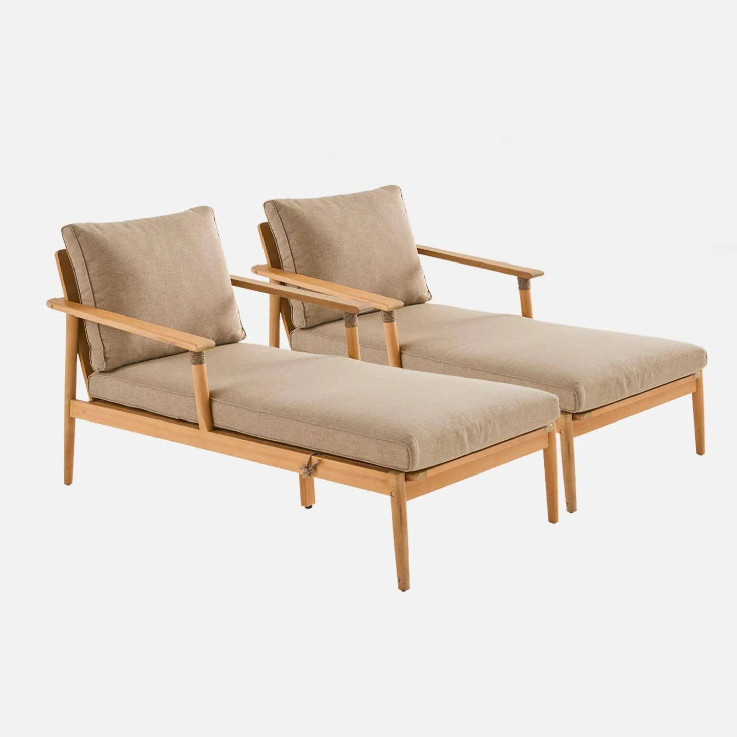 Tumbona de madera de acacia y cuerda, set de 2