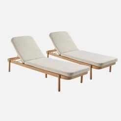 Tumbona de madera de acacia y reclinables, set de 2