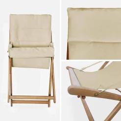 Tumbona de madera plegable con asiento acolchado, set de 2