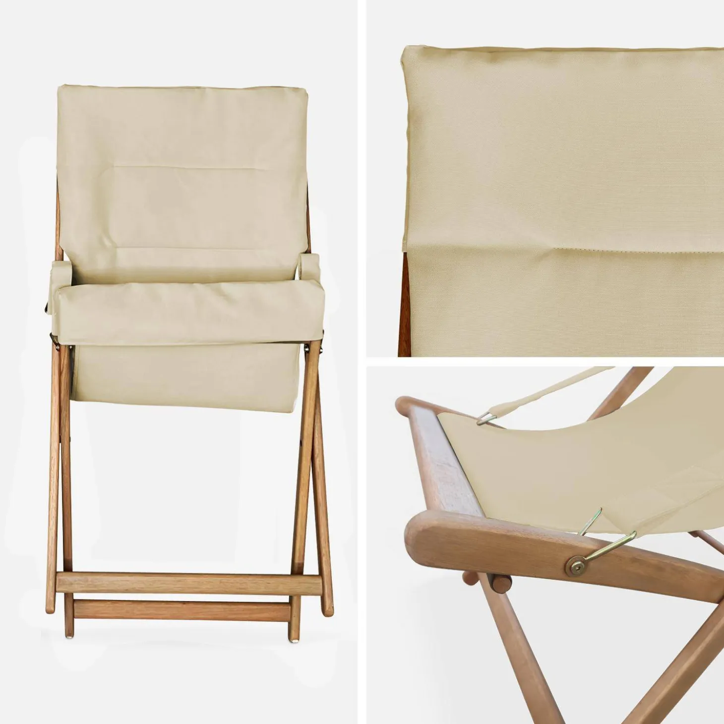 Tumbona de madera plegable con asiento acolchado, set de 2