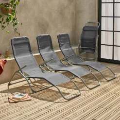 Tumbona plegable de textileno con 2 posiciones, set de 4