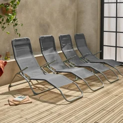 Tumbona plegable de textileno con 2 posiciones, set de 4
