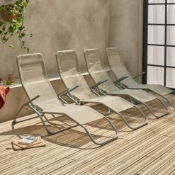 Tumbona plegable de textileno con 2 posiciones, set de 4