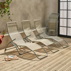 Tumbona plegable de textileno con 2 posiciones, set de 4