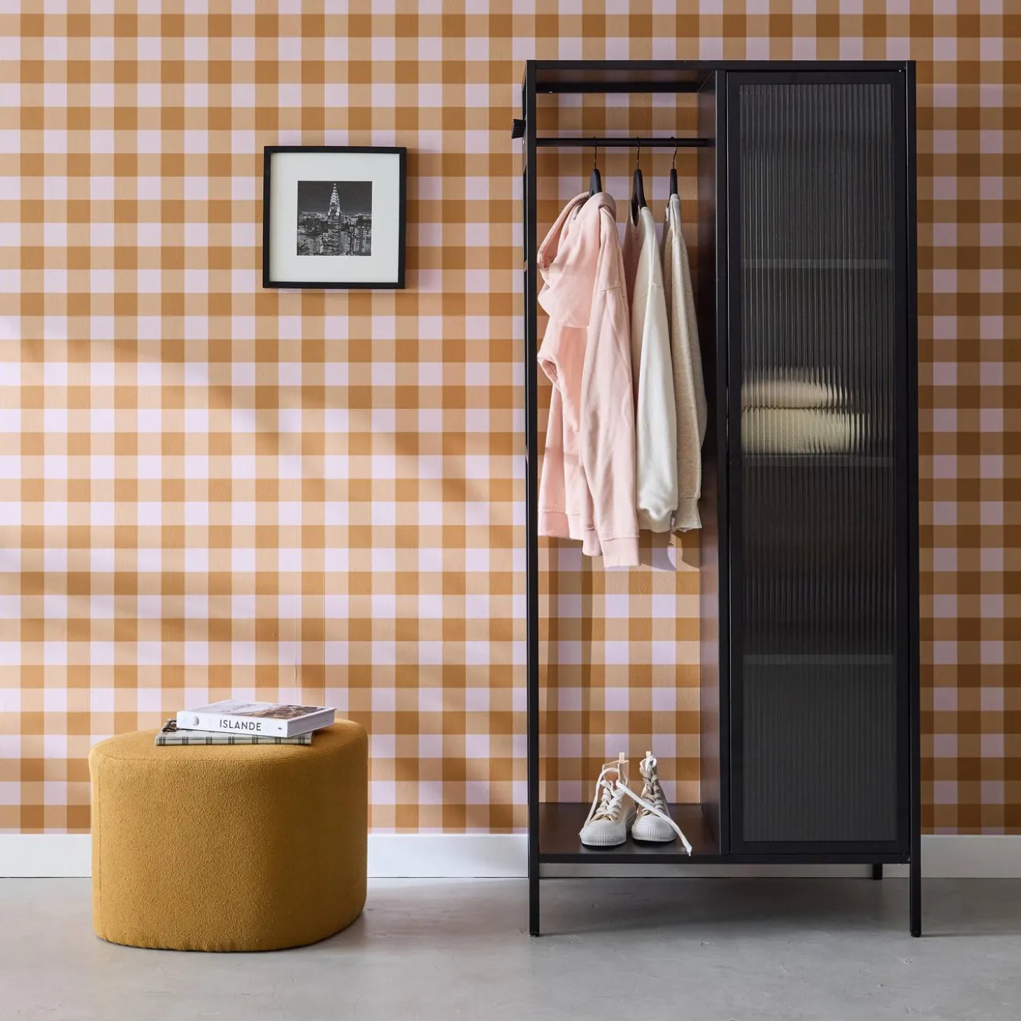 Vestidor armario industrial metal con barra + 5 espacios de almacenamiento