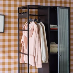 Vestidor armario industrial metal con barra + 5 espacios de almacenamiento