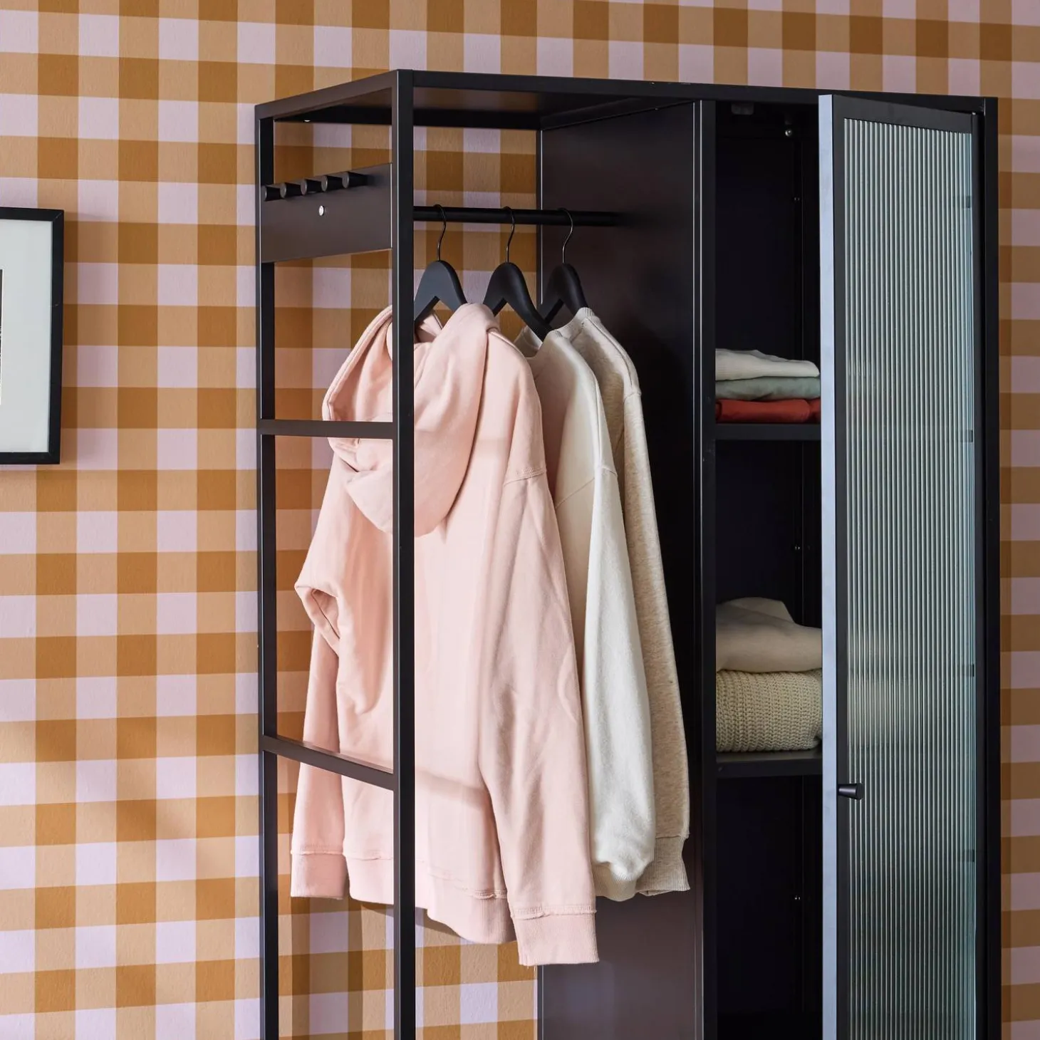 Vestidor armario industrial metal con barra + 5 espacios de almacenamiento