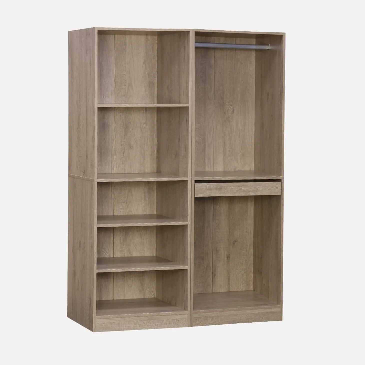 Vestidor con 5 estantes, una barra de colga y portapantalones