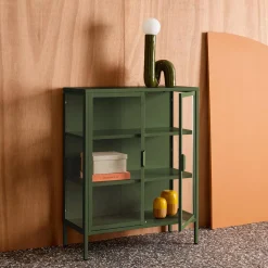 Vitrina de acero y vidrio templado de 2 puertas, 80cm
