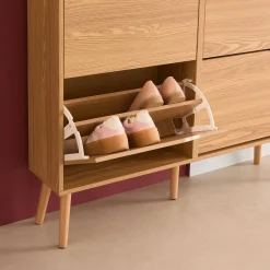 Zapatero efecto madera estilo vintage, 4 cajones