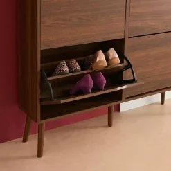 Zapatero efecto madera estilo vintage, 4 cajones